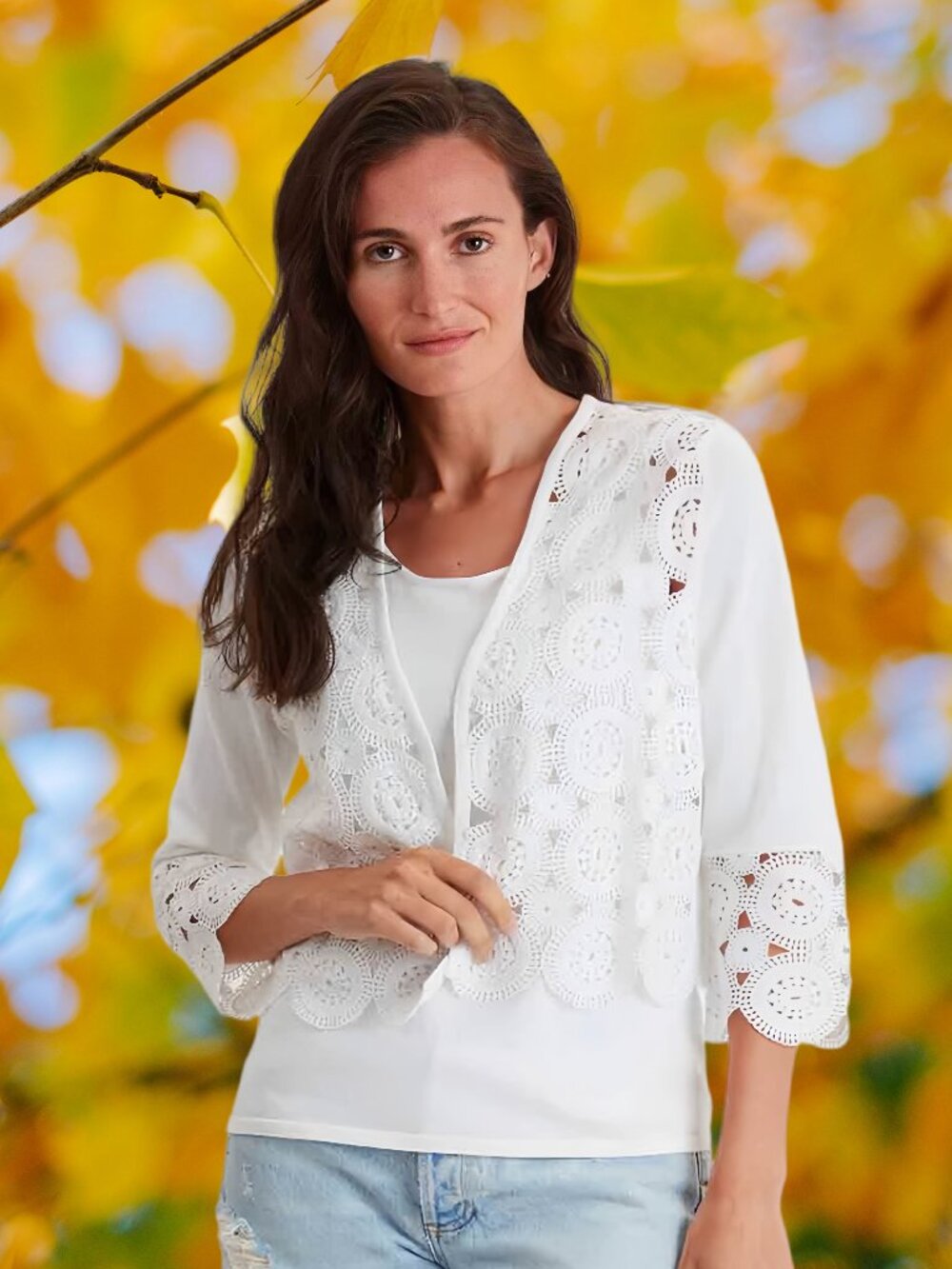 NWT Pima Cotton Open Front Crochet Trim Cardigan